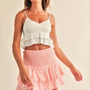 Reset By Jane Pink Smocked Tiered Eyelet Mini Skirt Medium Light Pink NEW NWT